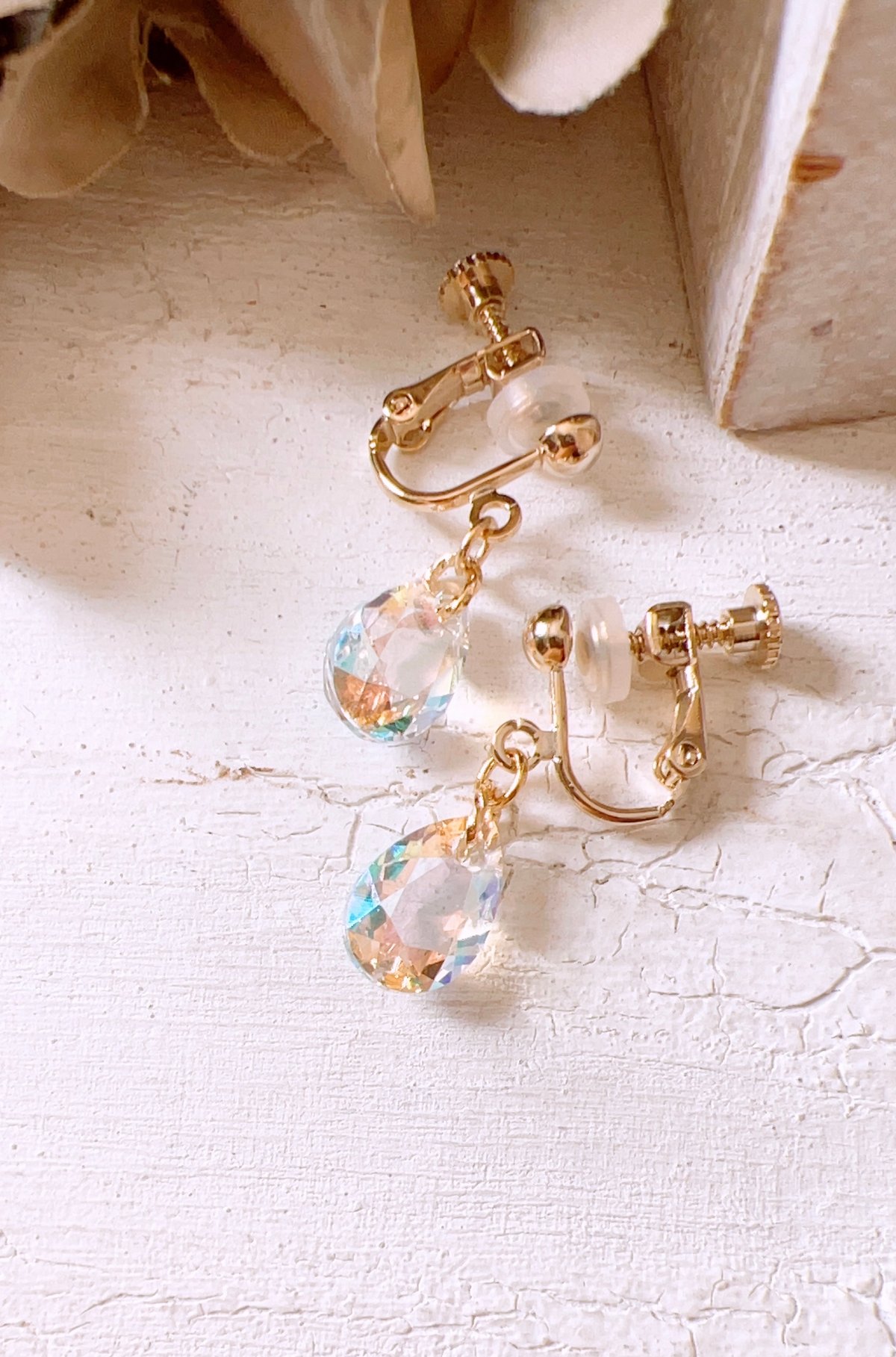 クリスタルシマードロップイヤリング/ピアス (ストーン約11.5mm