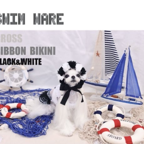 【予約】HAPPYJJANGGU♪Cross ribbon Bikini【Black×White】