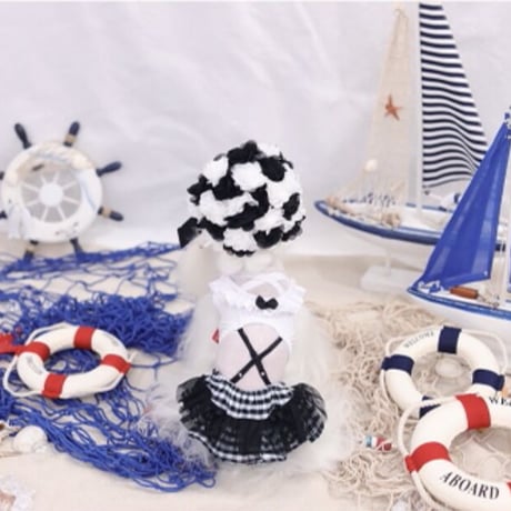 【予約】HAPPYJJANGGU♪Cross ribbon Bikini【Black×White】