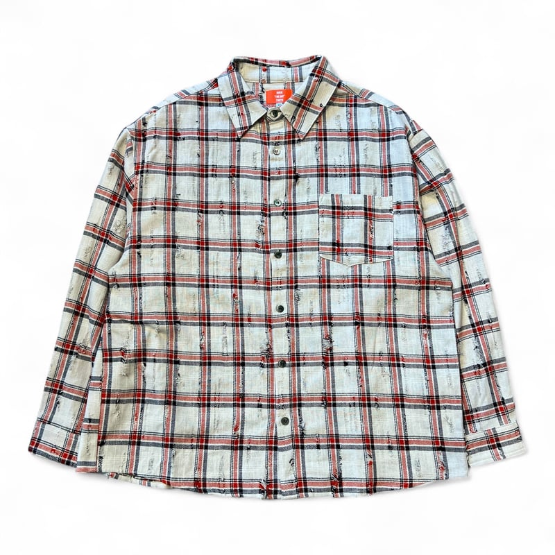 OVER THE DAY TOKYO】Distressed LS Check Shirt |