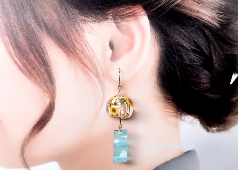 受注制作】向日葵の風鈴ピアス〈プチリニューアル版〉 | Atelier Mon