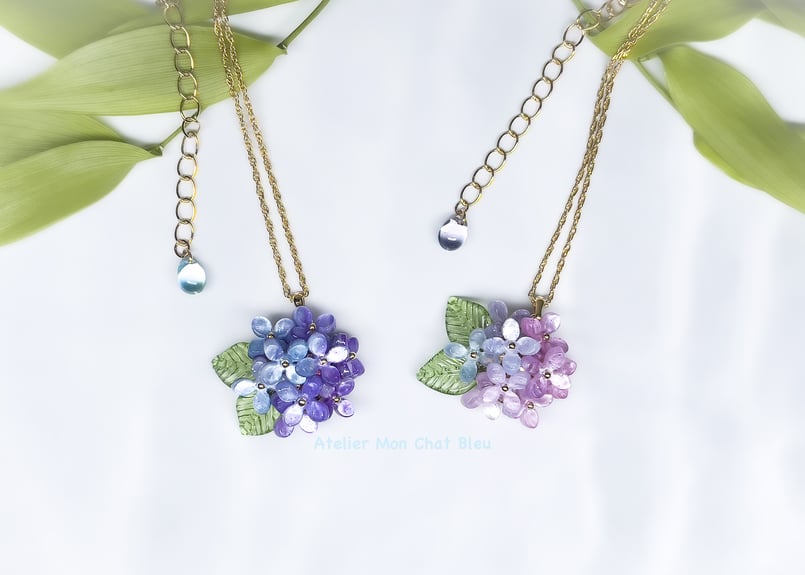 紫陽花のネックレス ピンク×ブルー | Atelier Mon Chat Bleu