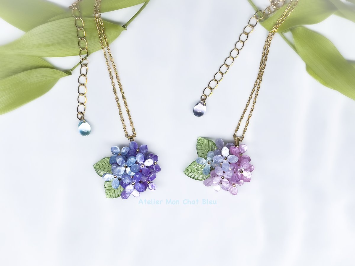 紫陽花のネックレス ピンク×ブルー | Atelier Mon Chat Bleu