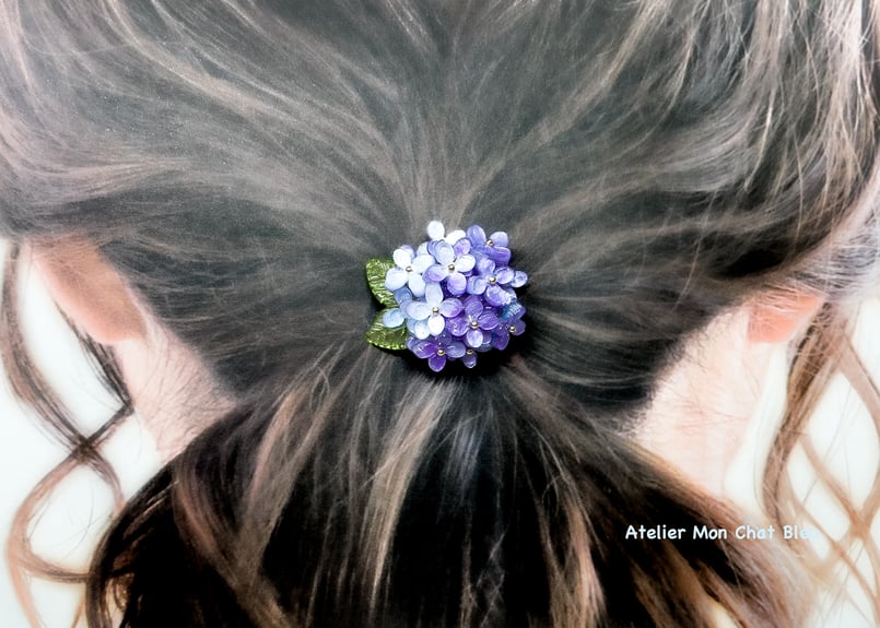 紫陽花のポニーフック バイオレット×ブルー | Atelier Mon Chat Bleu