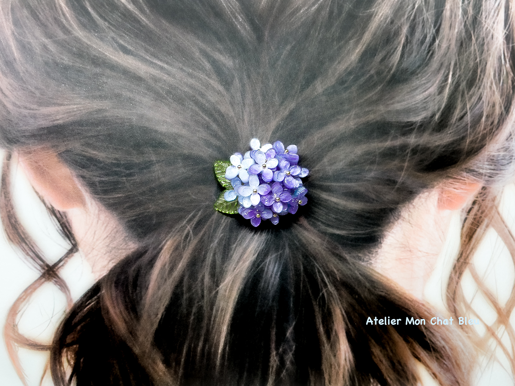 紫陽花のポニーフック バイオレット×ブルー | Atelier Mon Chat Bleu