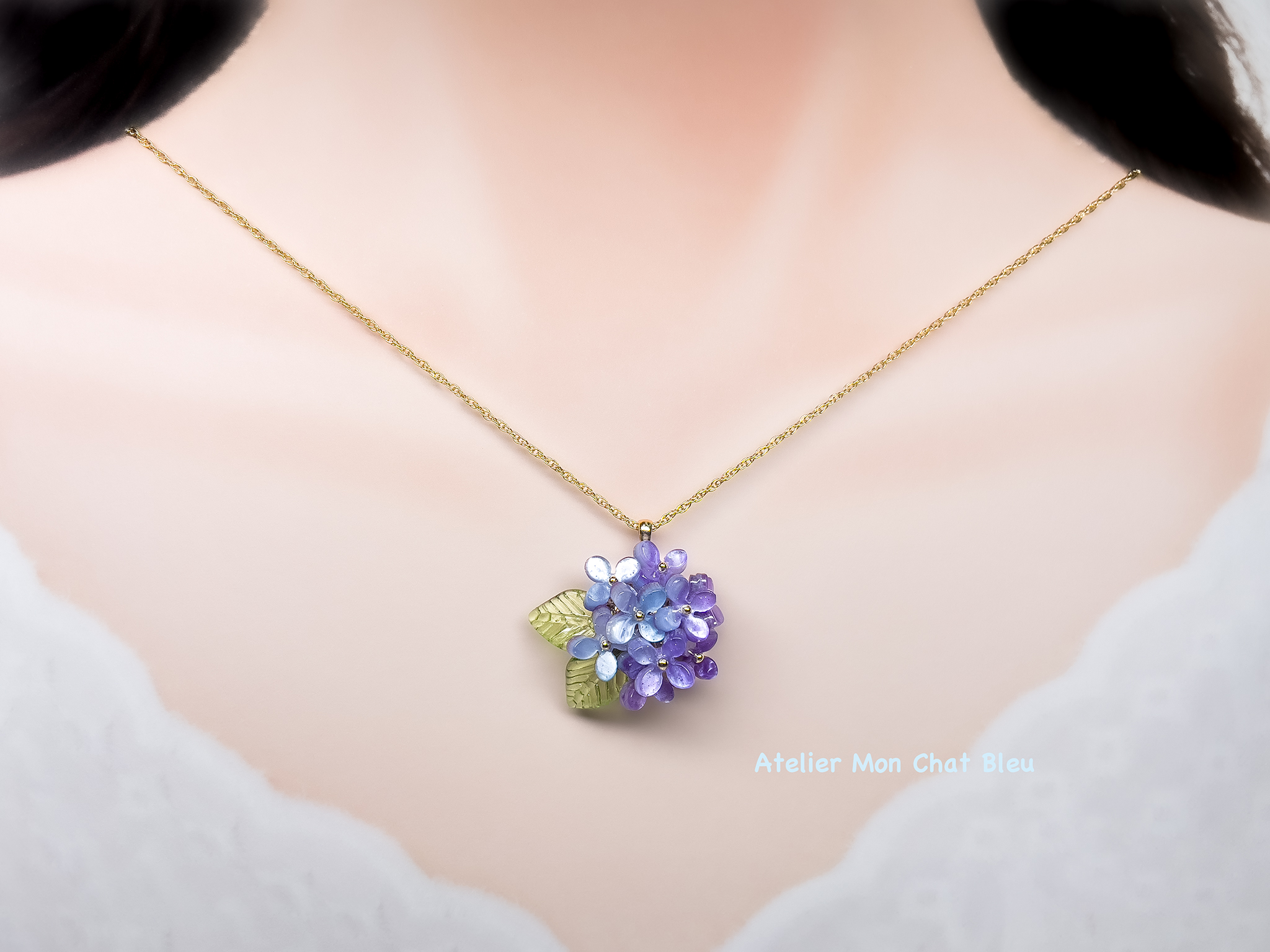 紫陽花のネックレス バイオレット×ブルー | Atelier Mon Chat Bleu