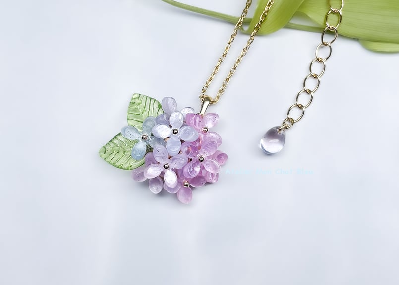 在庫限り】紫陽花のネックレス ピンク×ブルー | Atelier Mon Chat Bleu