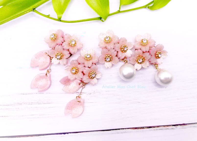 パールゆれる桜のピアス | Atelier Mon Chat Bleu