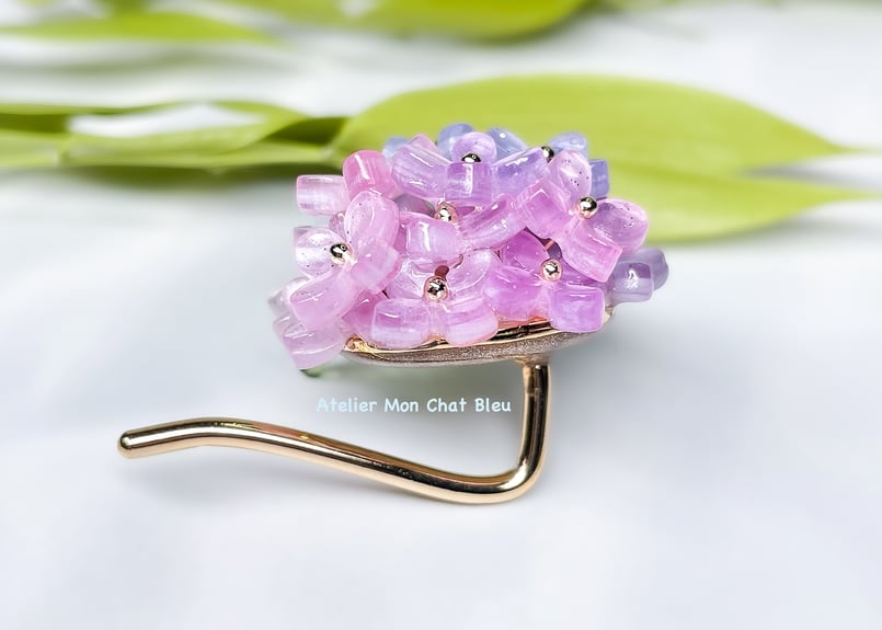 紫陽花のポニーフック ピンク×ブルー | Atelier Mon Chat Bleu