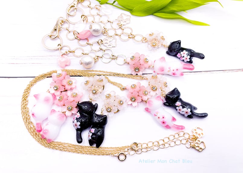 桜追っかけねこのネックレス〈リニューアル版〉 | Atelier Mon Chat Bleu