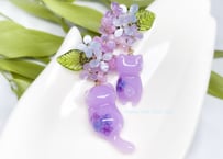 【在庫限り】紫陽花追っかけねこのピアス　パープル×ピンク×ブルー