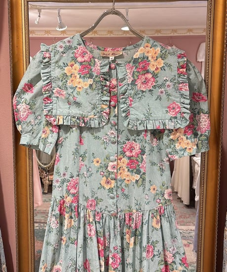 80s vintage sailor collar flower pattern dress