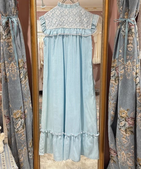 70s vintage striped&lace no sleeve dress