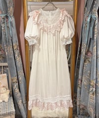 70s vintage shoulder ribbon embroidered collar no sleeve dress