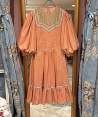 70s vintage patch work puff sleeve dress