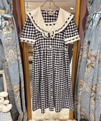 70s vintage gingham check sailor collar dress