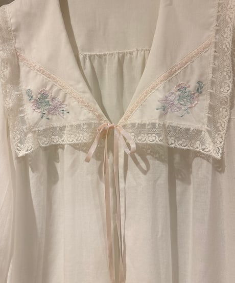 70s vintage flower embroidered sailor collar gown dress
