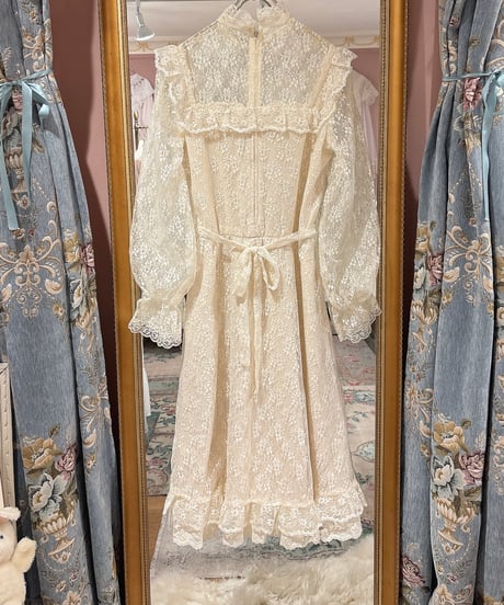 70s vintage flower lace dress