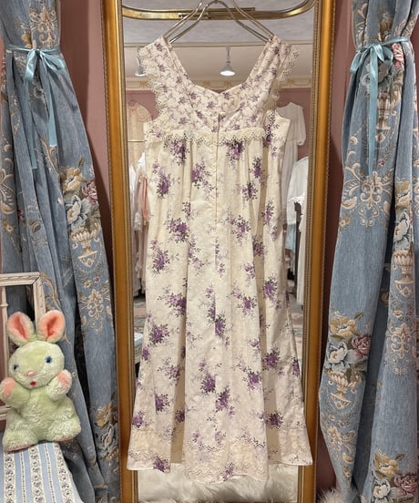 70s vintage flower pattern no sleeve dress