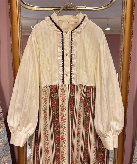 70s vintage flower pattern lace dress