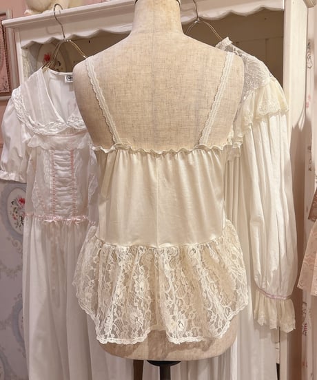 60s vintage satin ribbon lace-up camisole tops