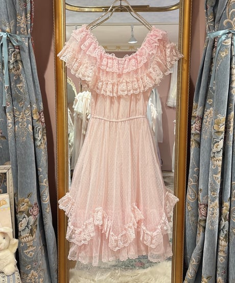70s vintage pink tulle lace dress