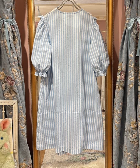 80s vintage stripe heart&flower embroidered sailor collar dress