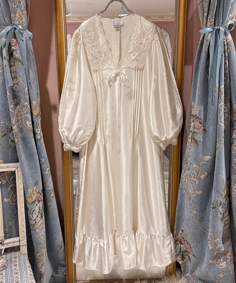 80s vintage flower embroidered satin dress