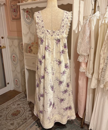 70s vintage flower pattern no sleeve dress