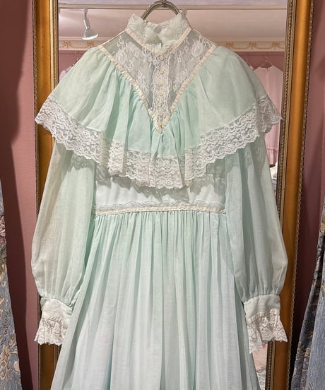 70s vintage lace mint green dress