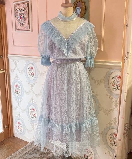 70s vintage right blue lace dress