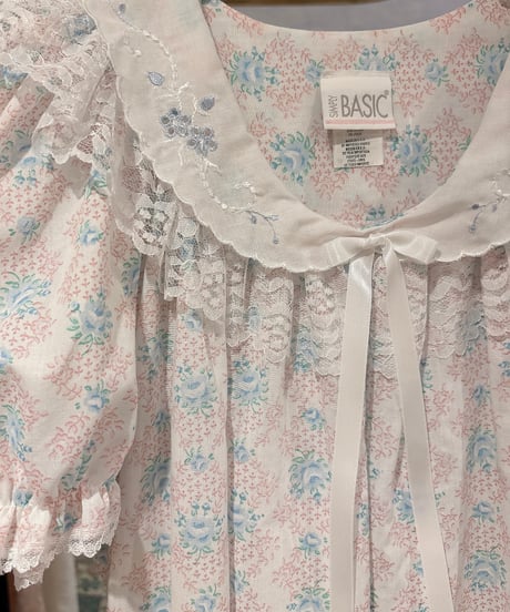80s vintage lace collar flower pattern dress