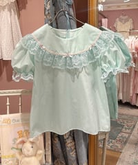 70s vintage mint green lace blouse