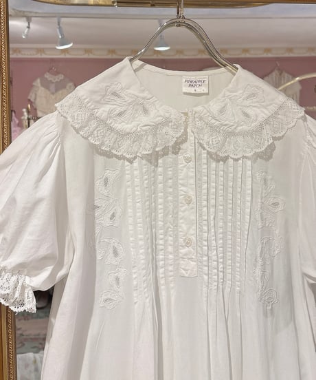 70s vintage flower embroidered white dress