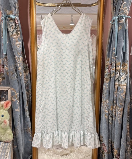 80s vintage ruffle collar blue flower pattern dress