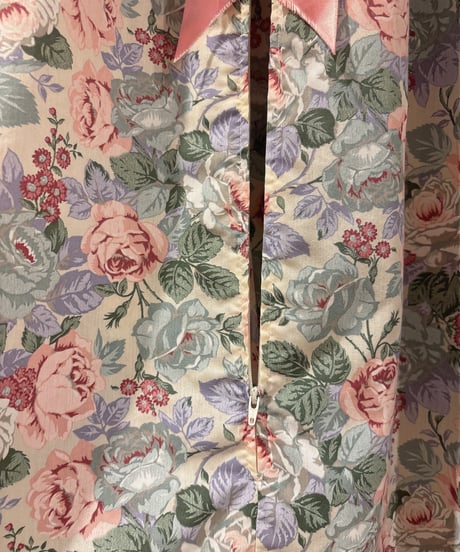80s vintage satin ribbon flower pattern dress