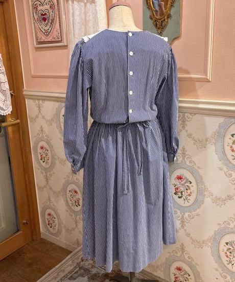 70s vintage lanz originals lace collar striped dress