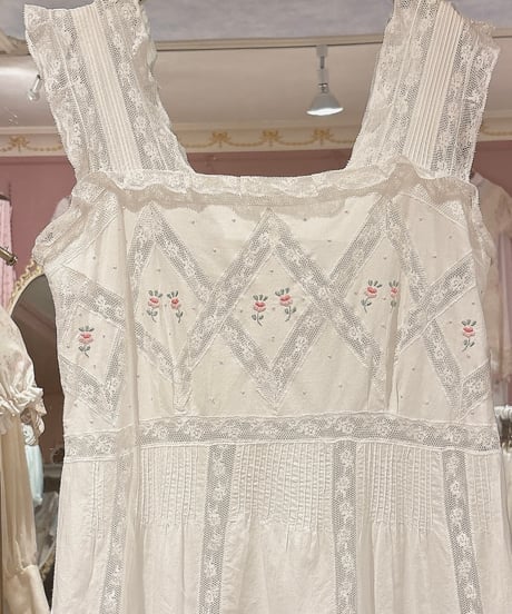 70s vintage flower embroidered lace no sleeve dress