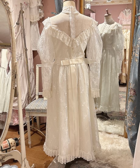 70s vintage romantic rose lace dress