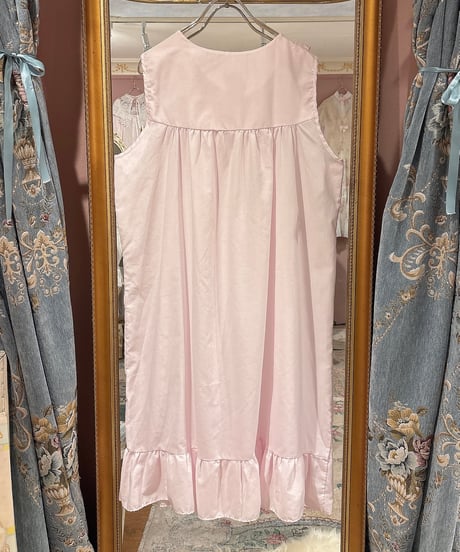 80s vintage ribbon&flower embroidered collar dress