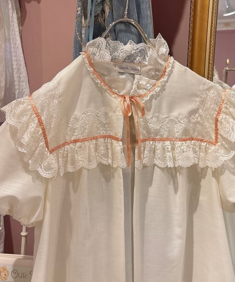 70s vintage satin ribbon&lace gown tops