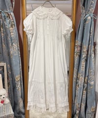 70s vintage flower embroidered white dress