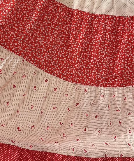 70s vintage dot×flower pattern patchwork dress