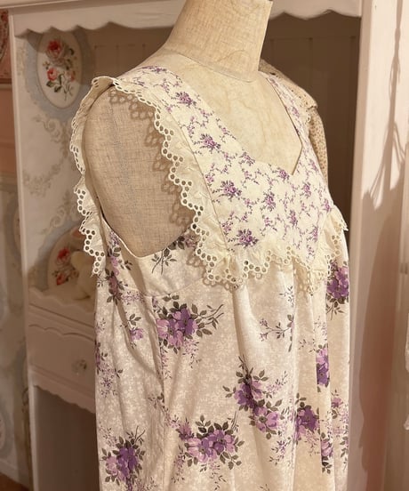 70s vintage flower pattern no sleeve dress