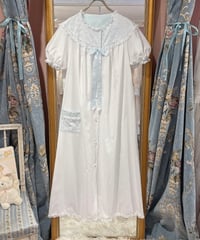 70s vintage white×light blue eyelet lace dress