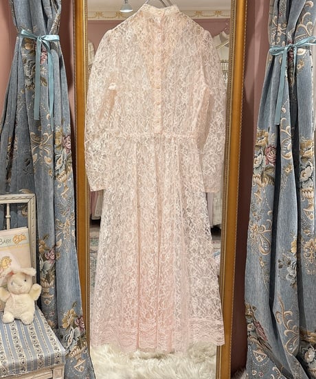70s vintage baby pink lace see-through dress