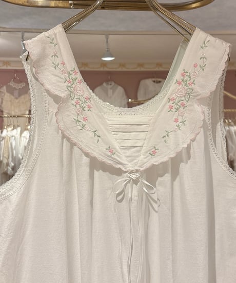 80s vintage flower embroidered collar dress