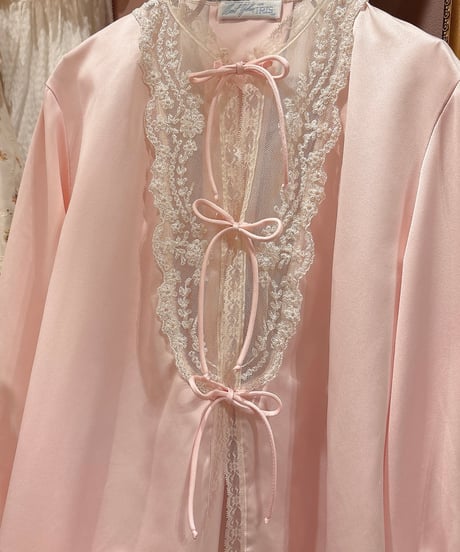 70s vintage lace ribbon satin gown tops