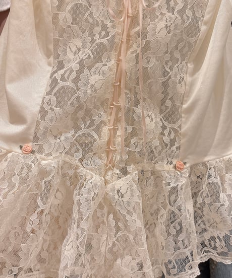 60s vintage satin ribbon lace-up camisole tops