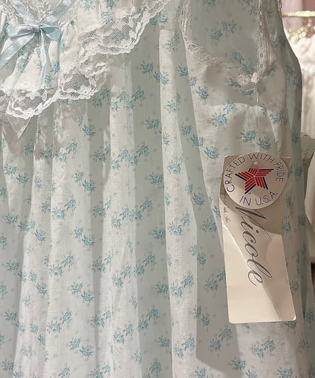 80s vintage ruffle collar blue flower pattern dress